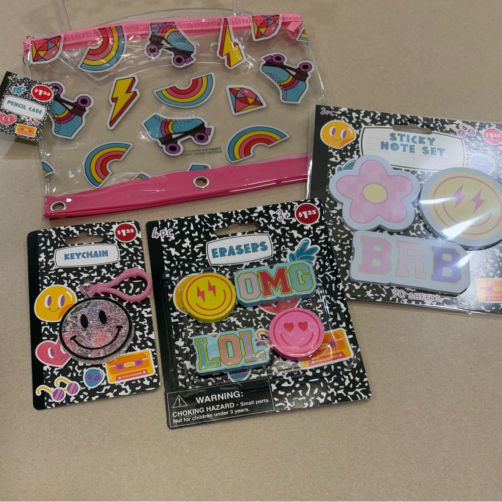 4 Piece Rainbow Roller Skate Clear Pencil Pouch Set